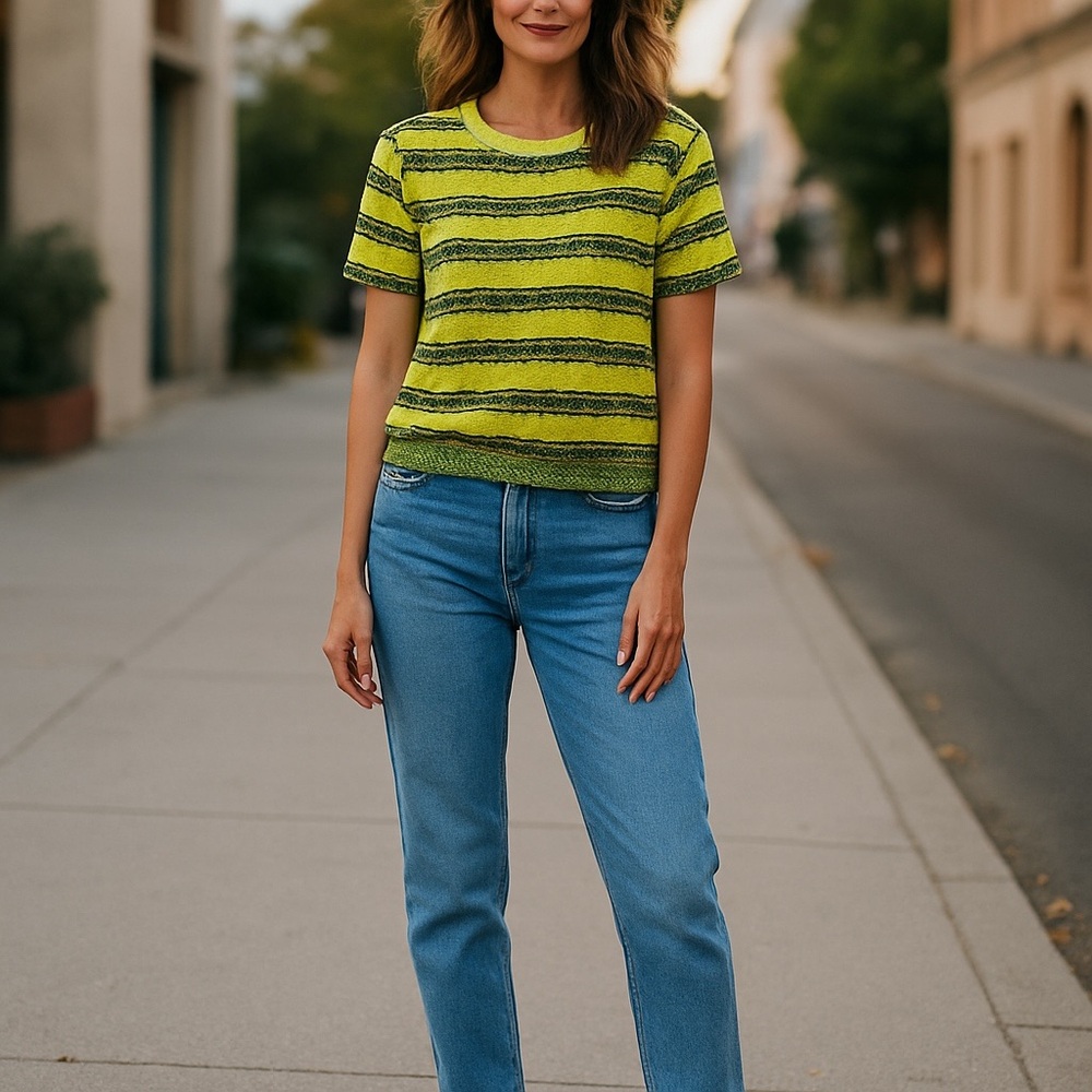 NWT Lime and Navy 100% Cotton Short Sleeve Sweater Boutique Buy Out